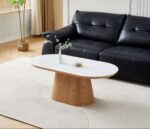 TABLE BASSE OVALE EFFET MARBRE - BLANC ET CHÊNE – Image 2
