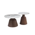 LOT DE 2 TABLES BASSES GIGOGNES RONDES EFFET PIERRE - BLANC ET NOYER – Image 2