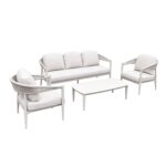 SALON DE JARDIN CANAPÉ 3 PLACES + 2 FAUTEUILS + TABLE BASSE EN ALUMINIUM ET CORDE – Image 2