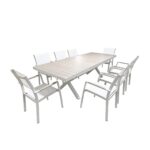 ENSEMBLE TABLE DE JARDIN EXTENSIBLE + 8 CHAISES À ACCOUDOIRS EN ALUMINIUM ET TEXTILÈNE – Image 2