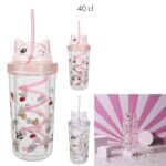VERRE 40 CL AVEC PAILLE MOTIF CHAT – Image 2