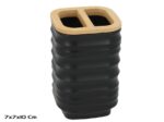 POT À BROSSES À DENTS EN PLASTIQUE ET BAMBOU - NOIR – Image 2