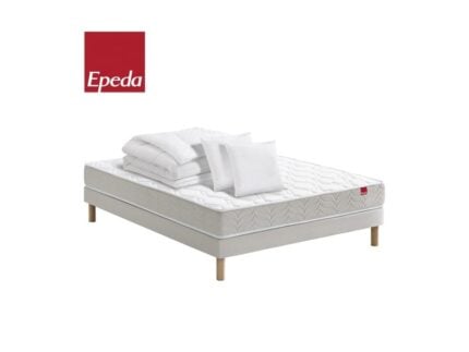 ENSEMBLE MATELAS RESSORTS + SOMMIER TAPISSIER 160X200 CM AVEC PIEDS, 2 OREILLERS ET COUETTE